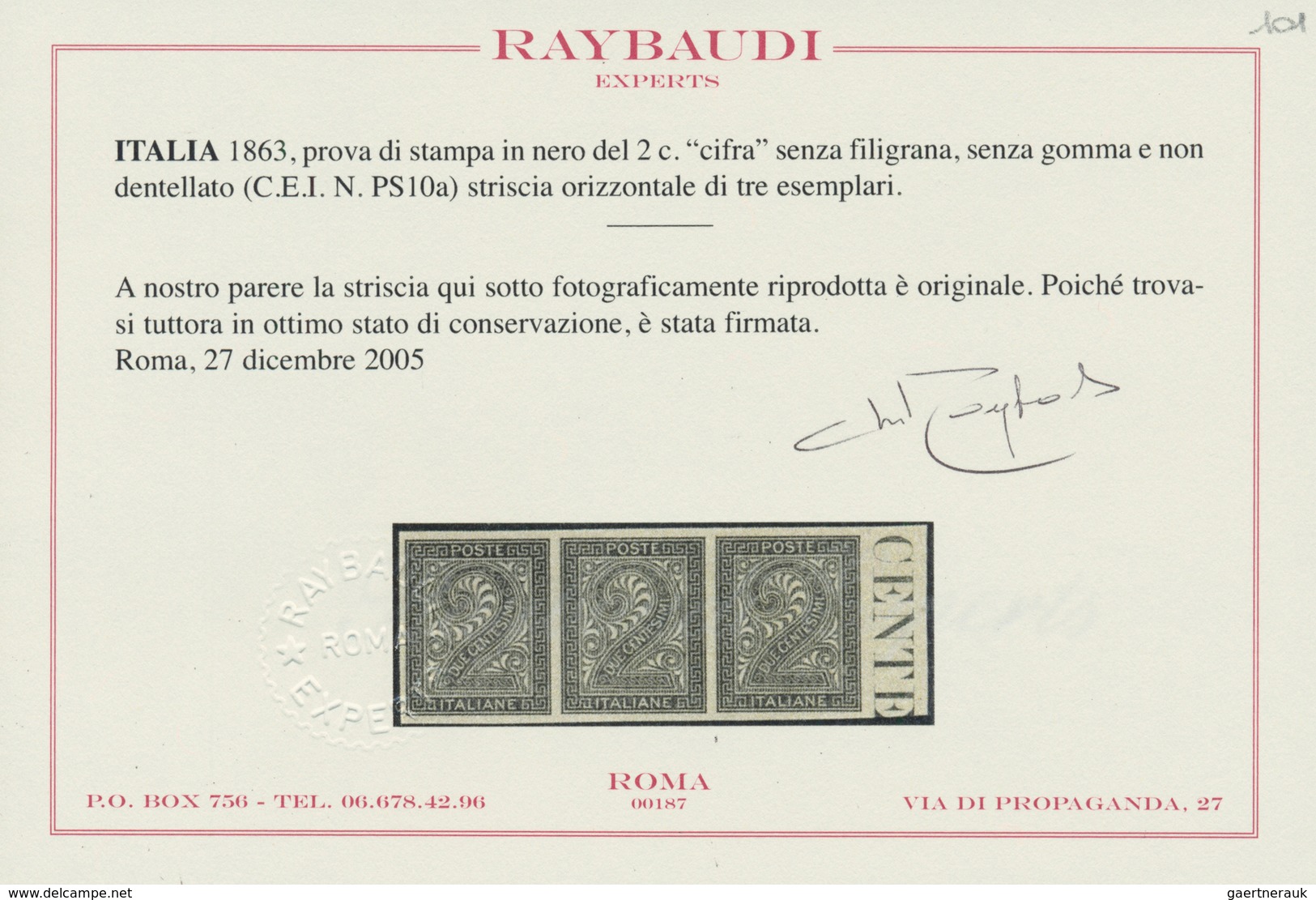 00938 Italien: 1863, Proof In Black Of The 2 Cents "digit" Without Watermark, Without Rubber And Not Perfo - Marcophilia