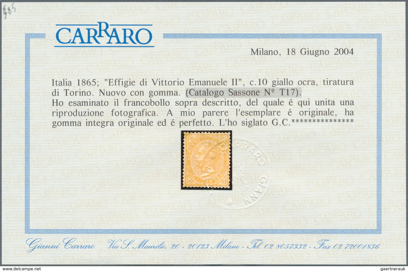 00940 Italien: 1863: 10 Cents, Turin Printing, Discrete Centering And Original Gum. Signed And With Certif - Marcofilie