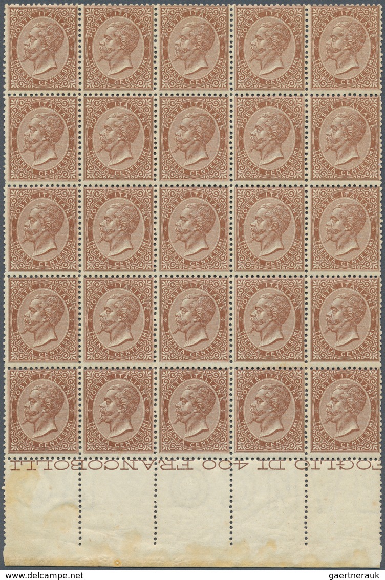 00941 Italien: 1863, 30c. Brown, London Printing, Bottom Marginal Block Of 25 With Inscription "FOGLIO DI - Nuovi