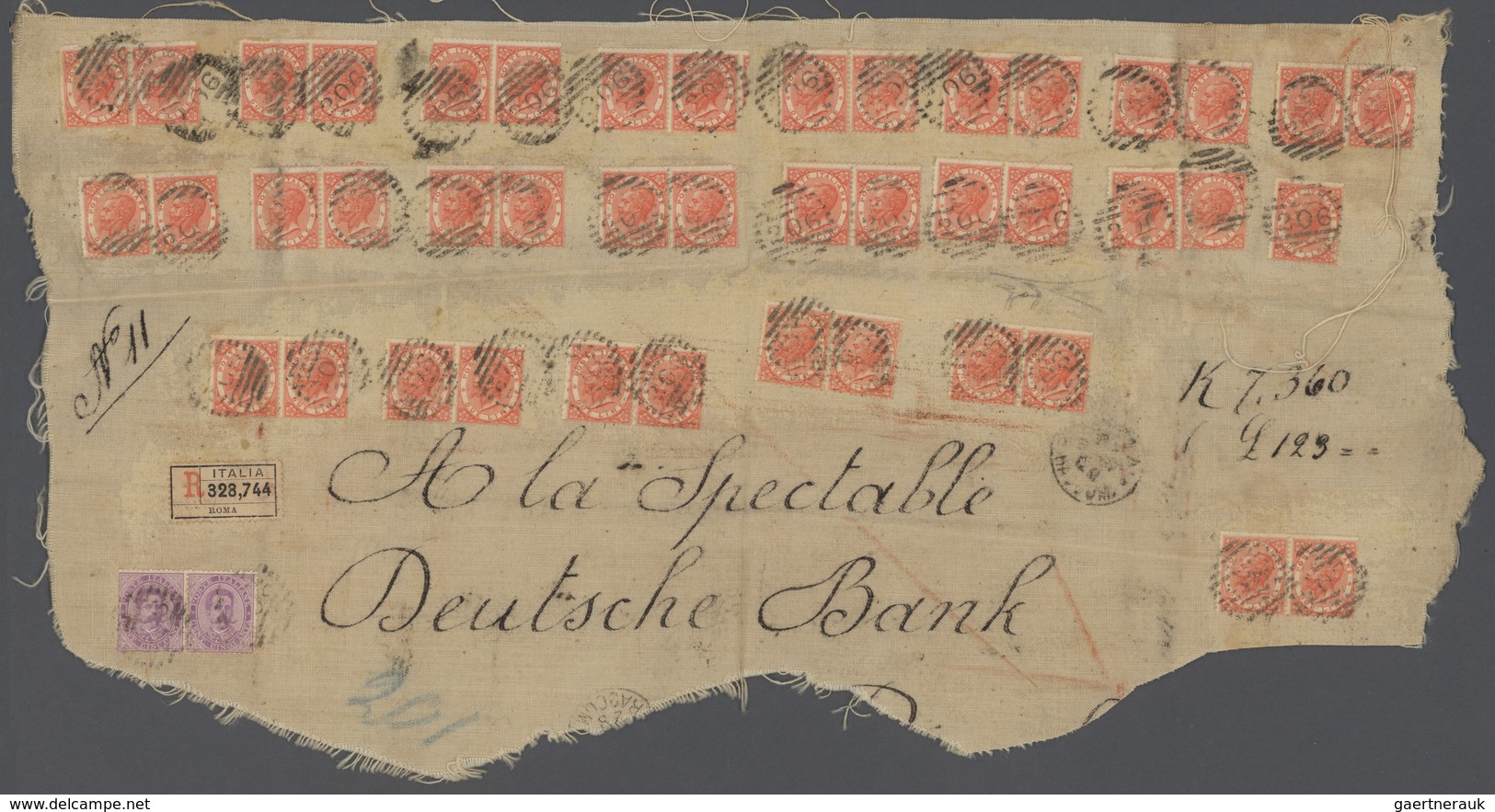 00944 Italien: 1887 Huge Piece  Of A Registered, Insured Letter Send From Rome To Germany. The Item Weight - Marcophilie