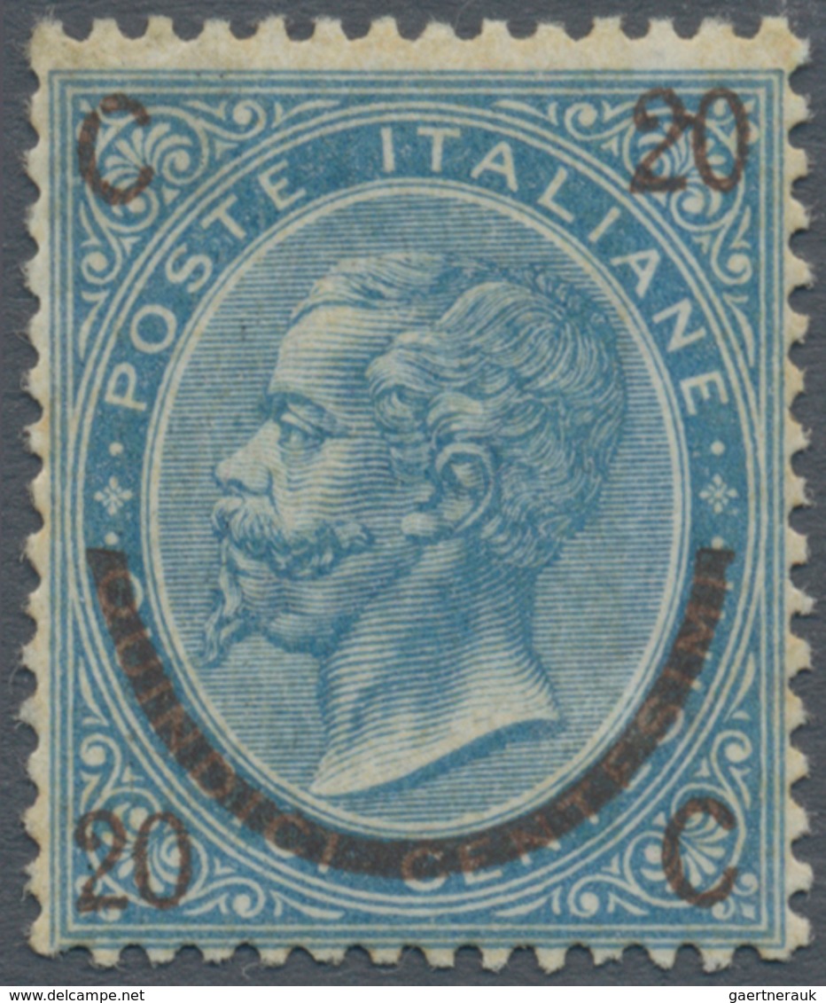 00945 Italien: 1865, 20 Cents On 15 Cents Blue "horseshoe", Second Type, Excellent Centered, MNH. Certific - Marcophilie