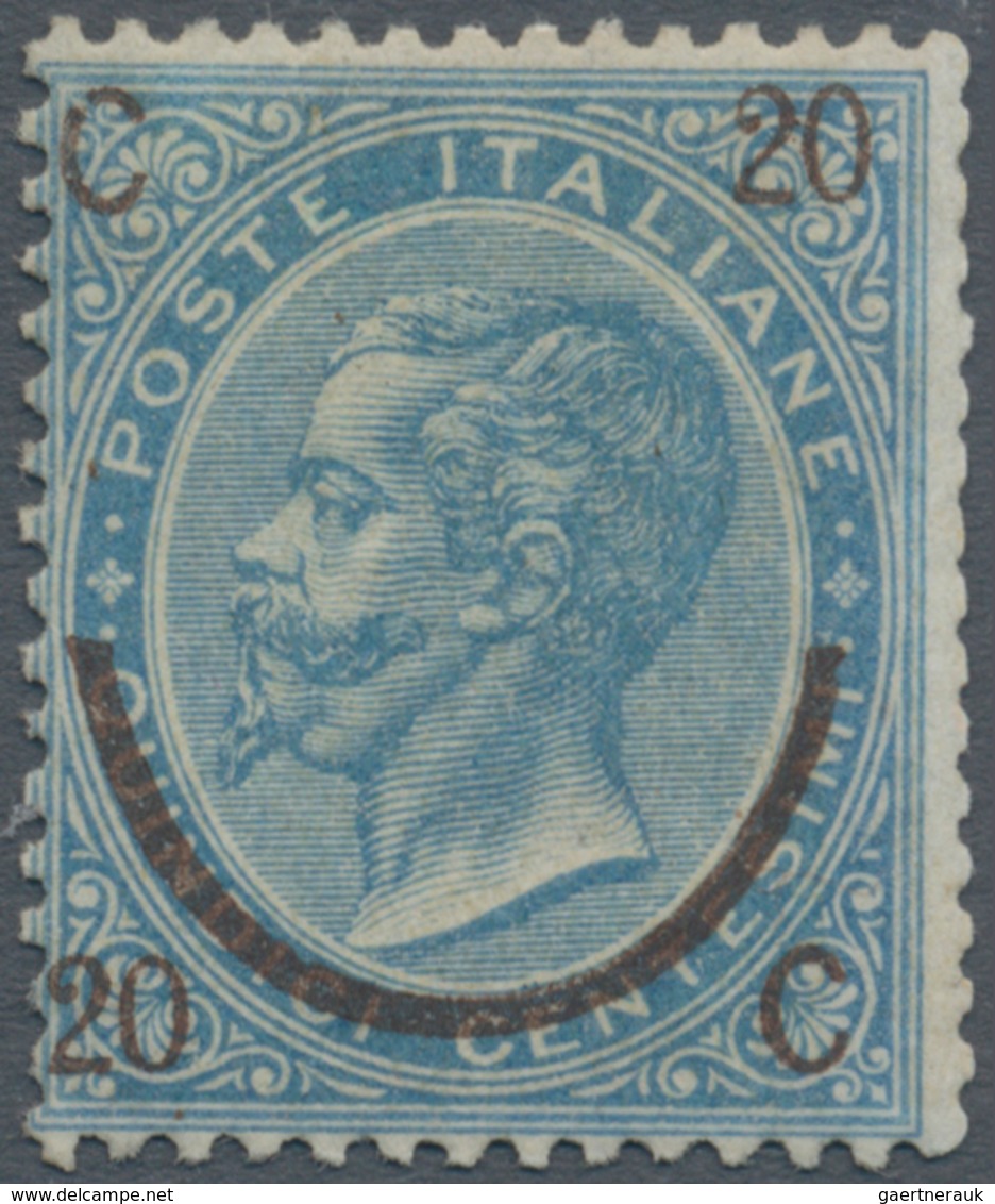00946 Italien: 1865: 20 Cents On 15 Cents Blue, Second Type, Mint With Original Gum And In Good Condition; - Marcophilie