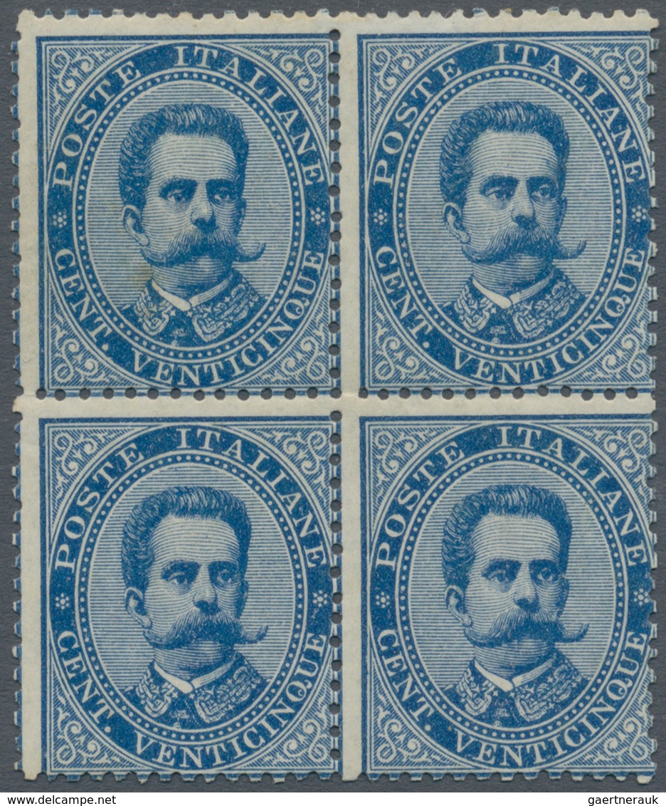 00952 Italien: 1879, 25 Cents Blue "Umberto I", Block Of Four, MNH; With Raybaudi Certificate (1997). ÷ 18 - Poststempel