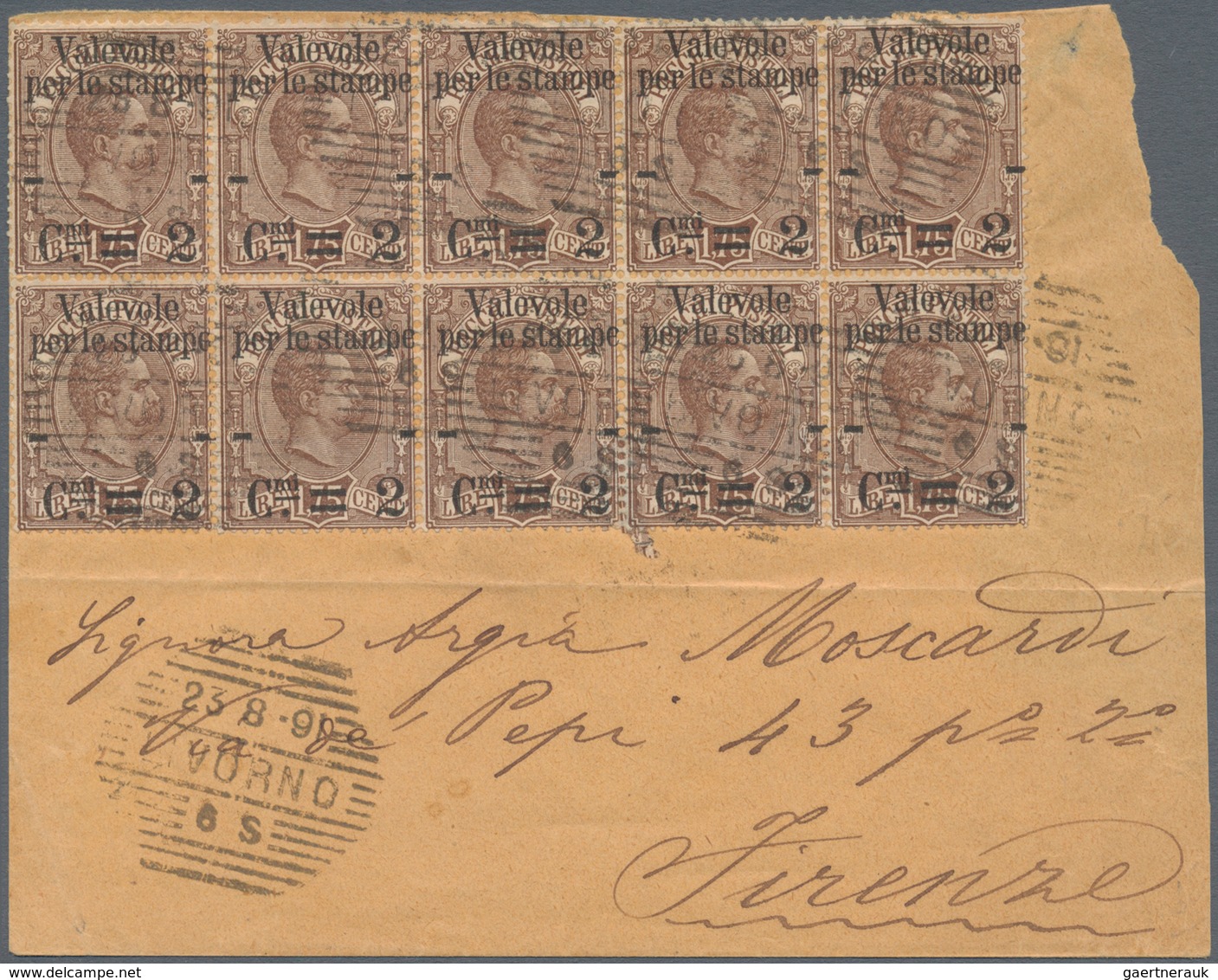 00955 Italien: 1890: 1,75 Lire Brown, Stamp For Parcels Overprinted "Valevole Per Le Stampe C.mi 2" In Blo - Marcofilie