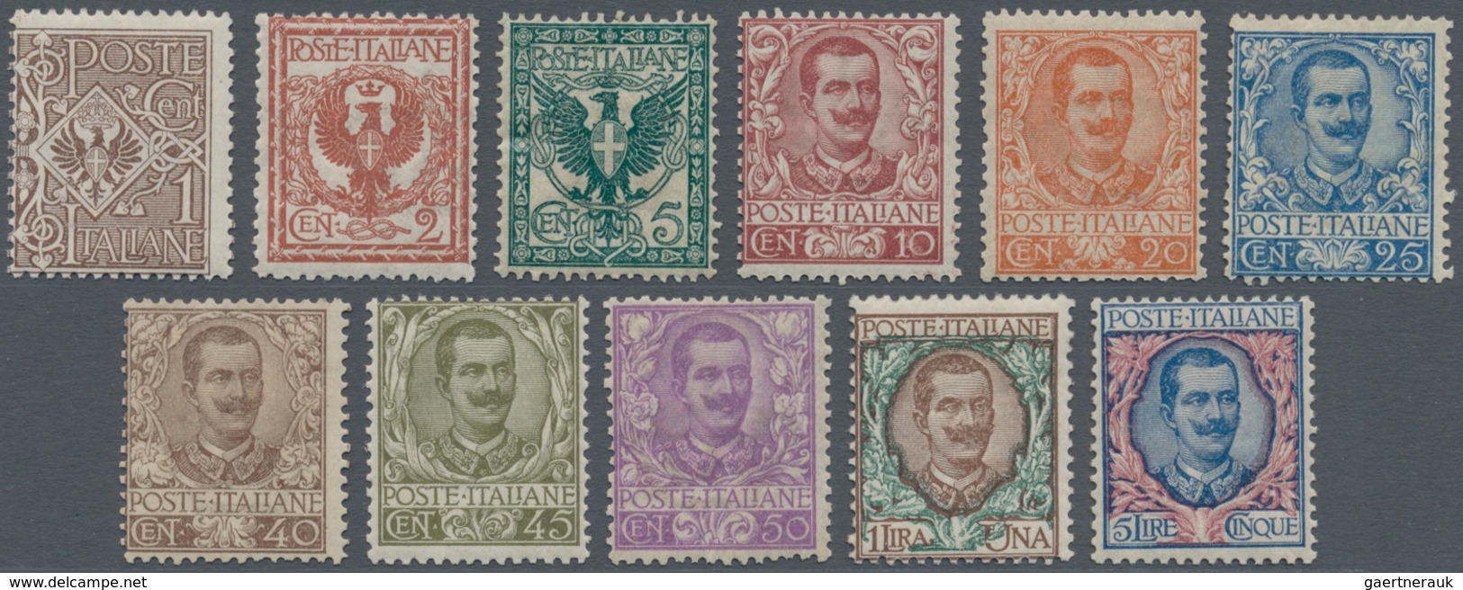 00958 Italien: 1901: "Floreale" Complete Set Of 11 Values, MNH. The 40 Cents With The Certificate Of R. Di - Storia Postale