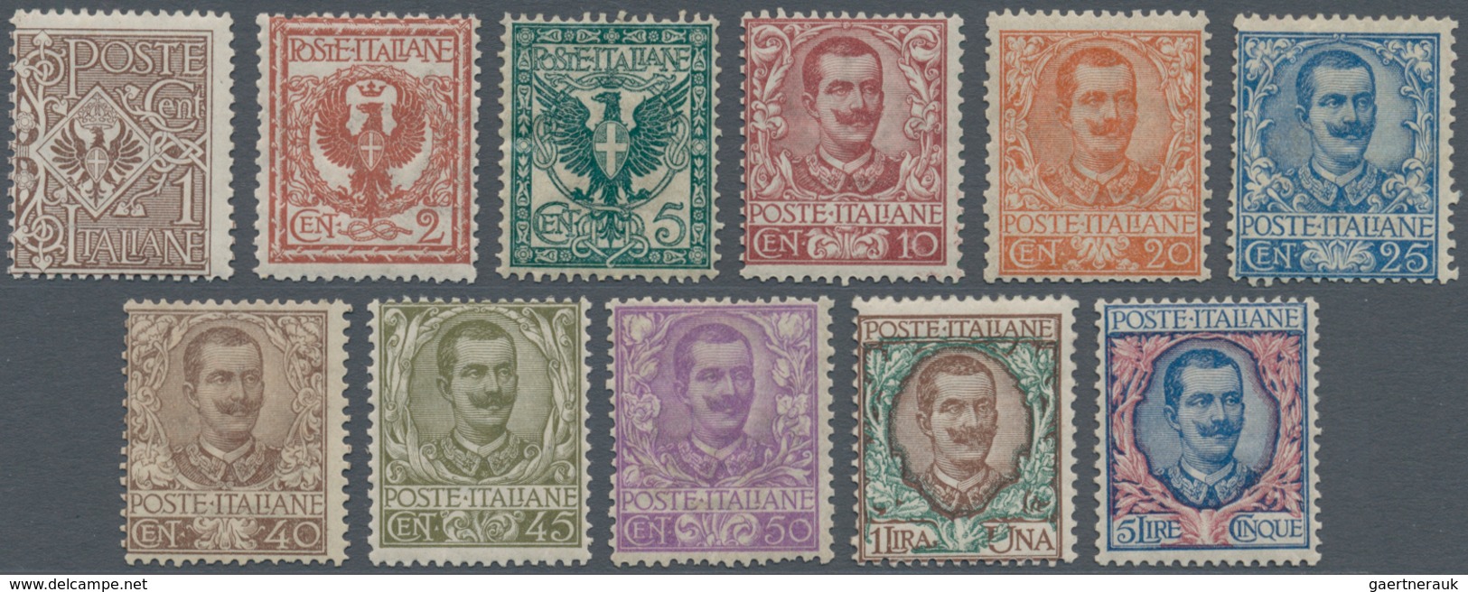 00958 Italien: 1901: "Floreale" Complete Set Of 11 Values, MNH. The 40 Cents With The Certificate Of R. Di - Marcophilia