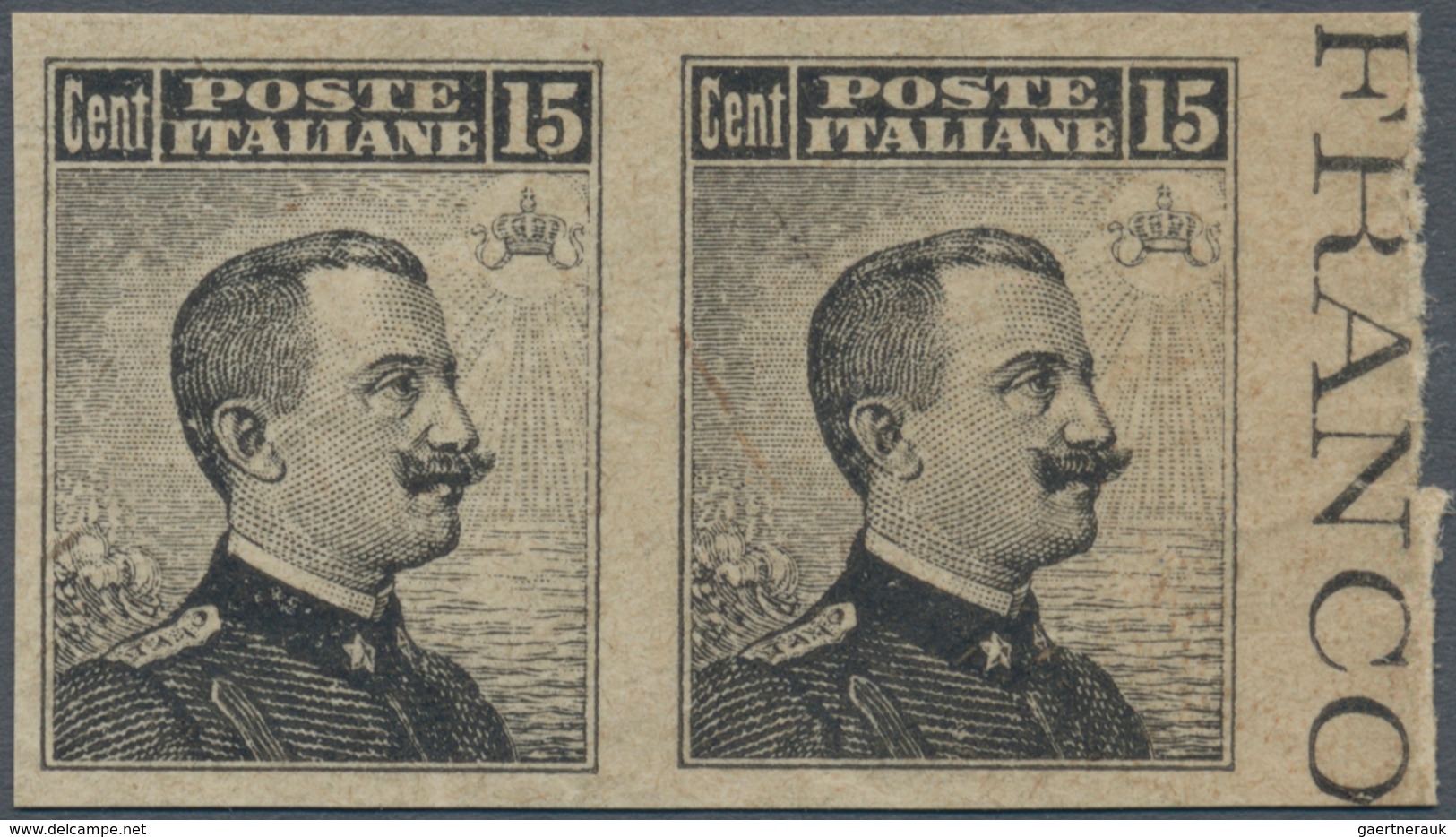 00959 Italien: 1909, 15 Cents Grey Black, Proof Of Print On Thicker Greyish Paper, Not Perforted, Without - Storia Postale