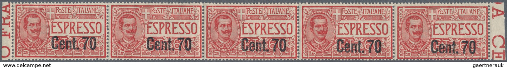 00961 Italien: 1925, Express Stamp 70 Cents On 60 Cents, Carmine With Slanting Overprint, Horizontal Strip - Marcophilia