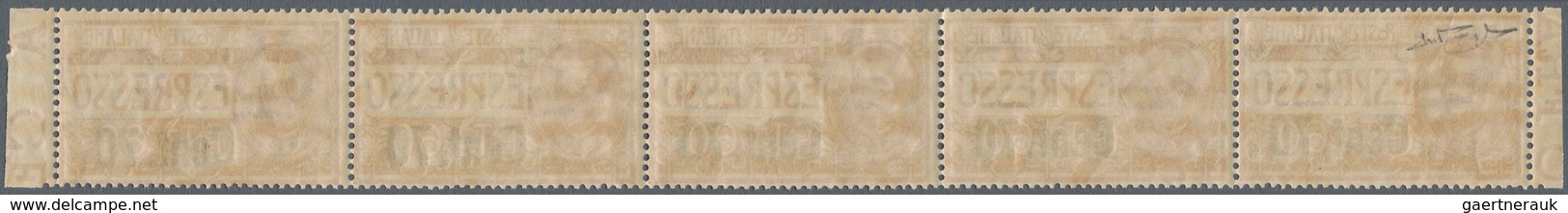 00961 Italien: 1925, Express Stamp 70 Cents On 60 Cents, Carmine With Slanting Overprint, Horizontal Strip - Marcophilia