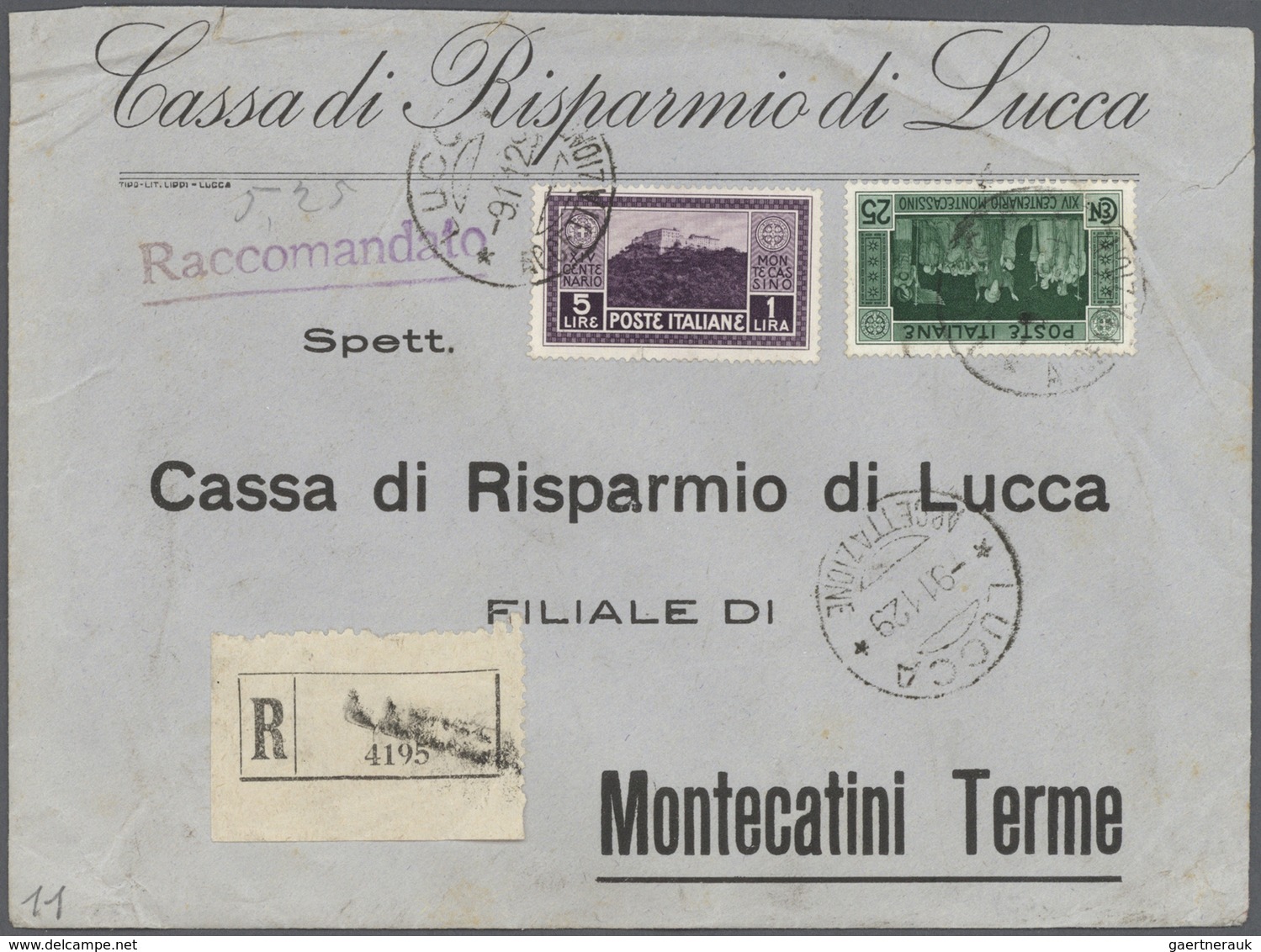 00963 Italien: 1926/1931, Bank Correspondance "CASSA DI RISPARMIO DI LUCCA", Group Of Five Highly Franked - Marcophilie