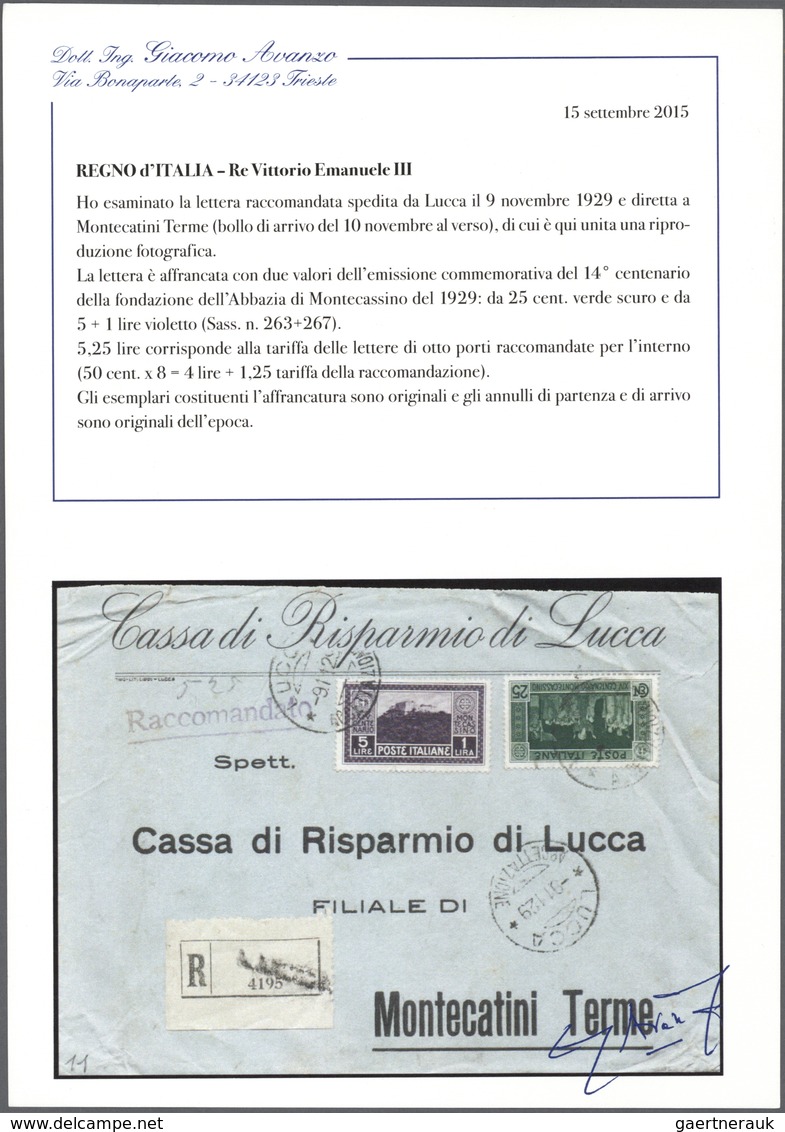 00963 Italien: 1926/1931, Bank correspondance "CASSA DI RISPARMIO DI LUCCA", group of five highly franked