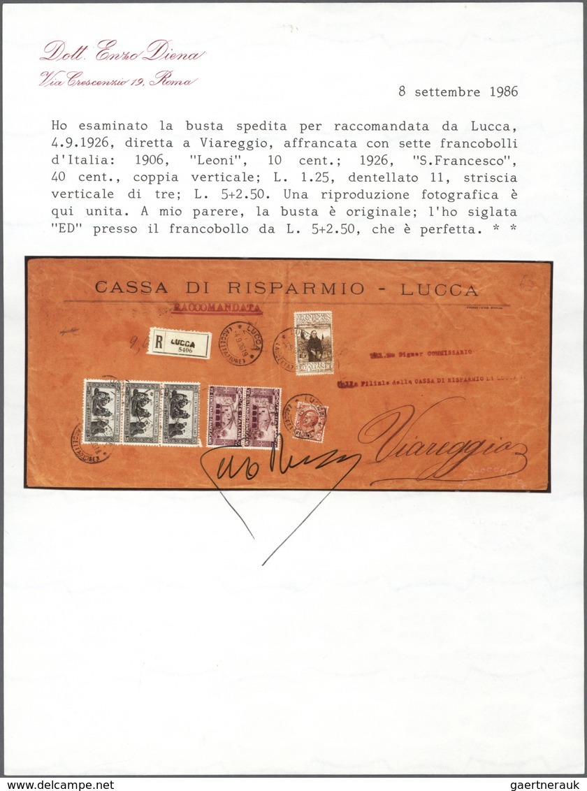 00963 Italien: 1926/1931, Bank correspondance "CASSA DI RISPARMIO DI LUCCA", group of five highly franked