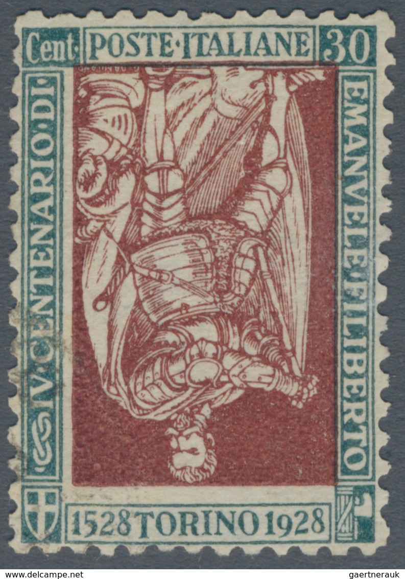 00964 Italien: 1928, "Emanuele Filiberto", 30 Cents, INVERTED Center, Cancelled; With Certificate Of Enzo - Marcophilie