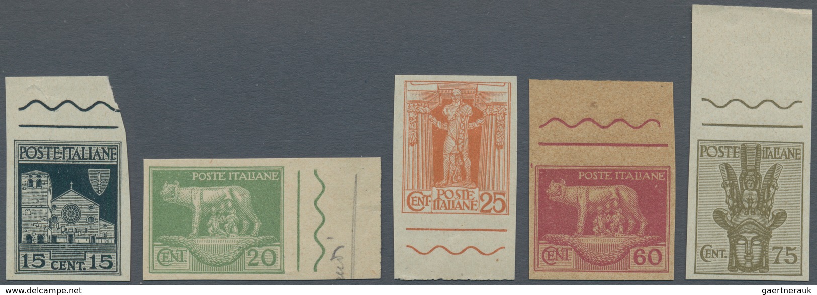 00965 Italien: 1928: Five Values Of The Unissued Series "Serie Artistica", Printing Proofs On Gray Paper W - Marcofilie