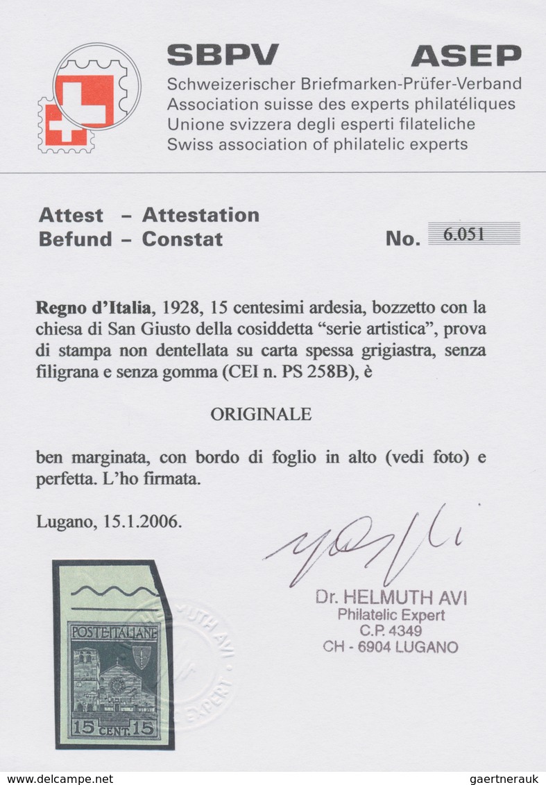 00965 Italien: 1928: Five Values Of The Unissued Series "Serie Artistica", Printing Proofs On Gray Paper W - Marcofilía