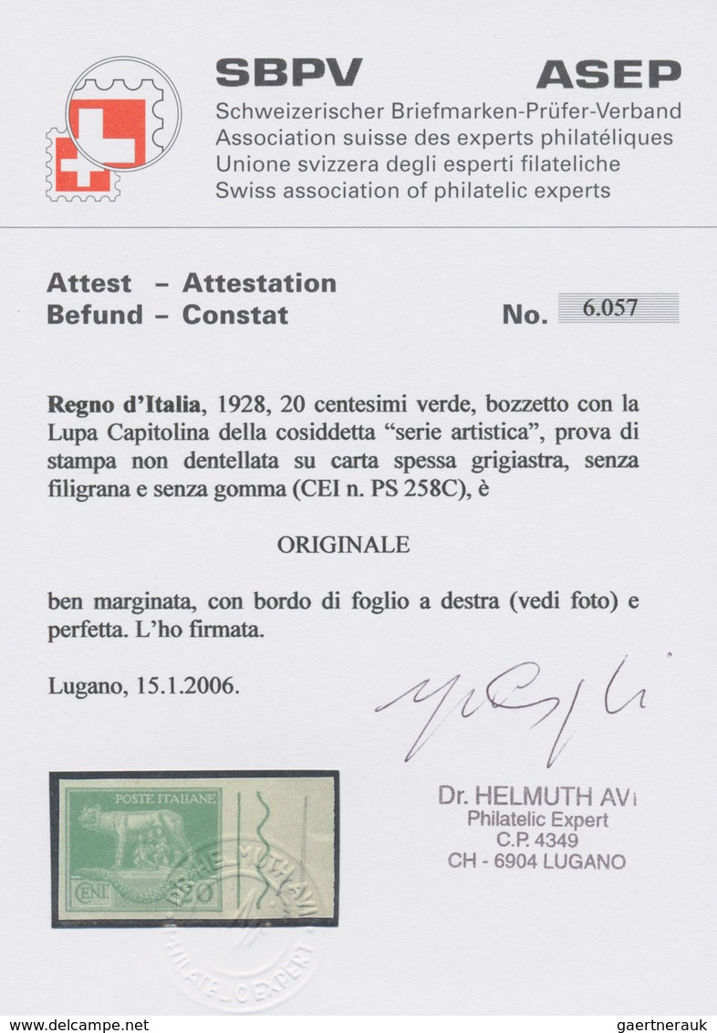 00965 Italien: 1928: Five Values Of The Unissued Series "Serie Artistica", Printing Proofs On Gray Paper W - Marcophilie