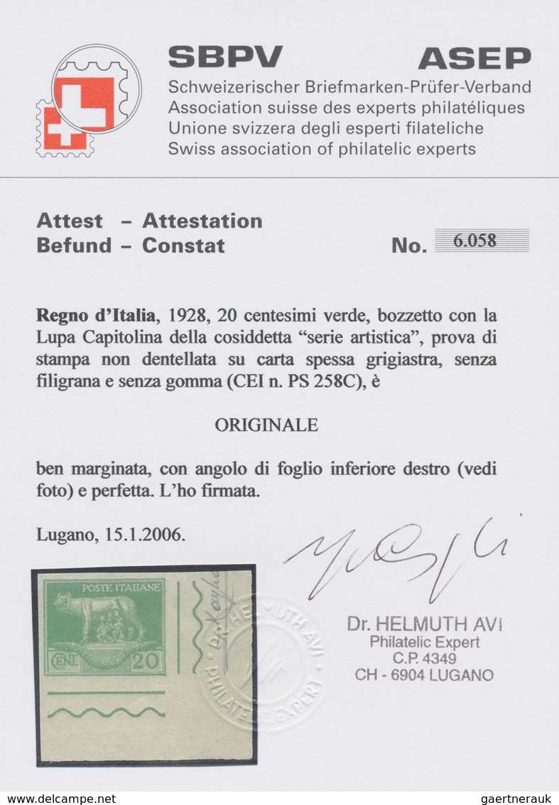 00966 Italien: 1928: Three Values Of The Unissued Series "Serie Artistica", Printing Proofs On Gray Paper - Marcofilie