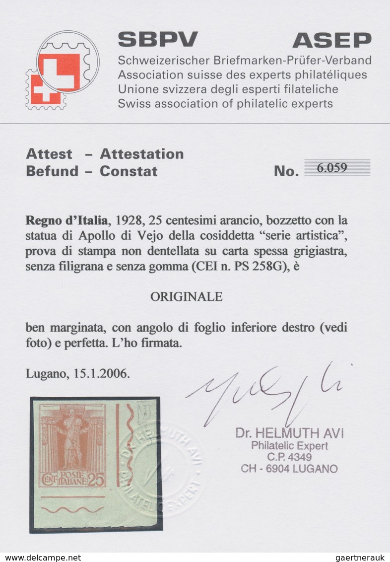 00966 Italien: 1928: Three Values Of The Unissued Series "Serie Artistica", Printing Proofs On Gray Paper - Poststempel