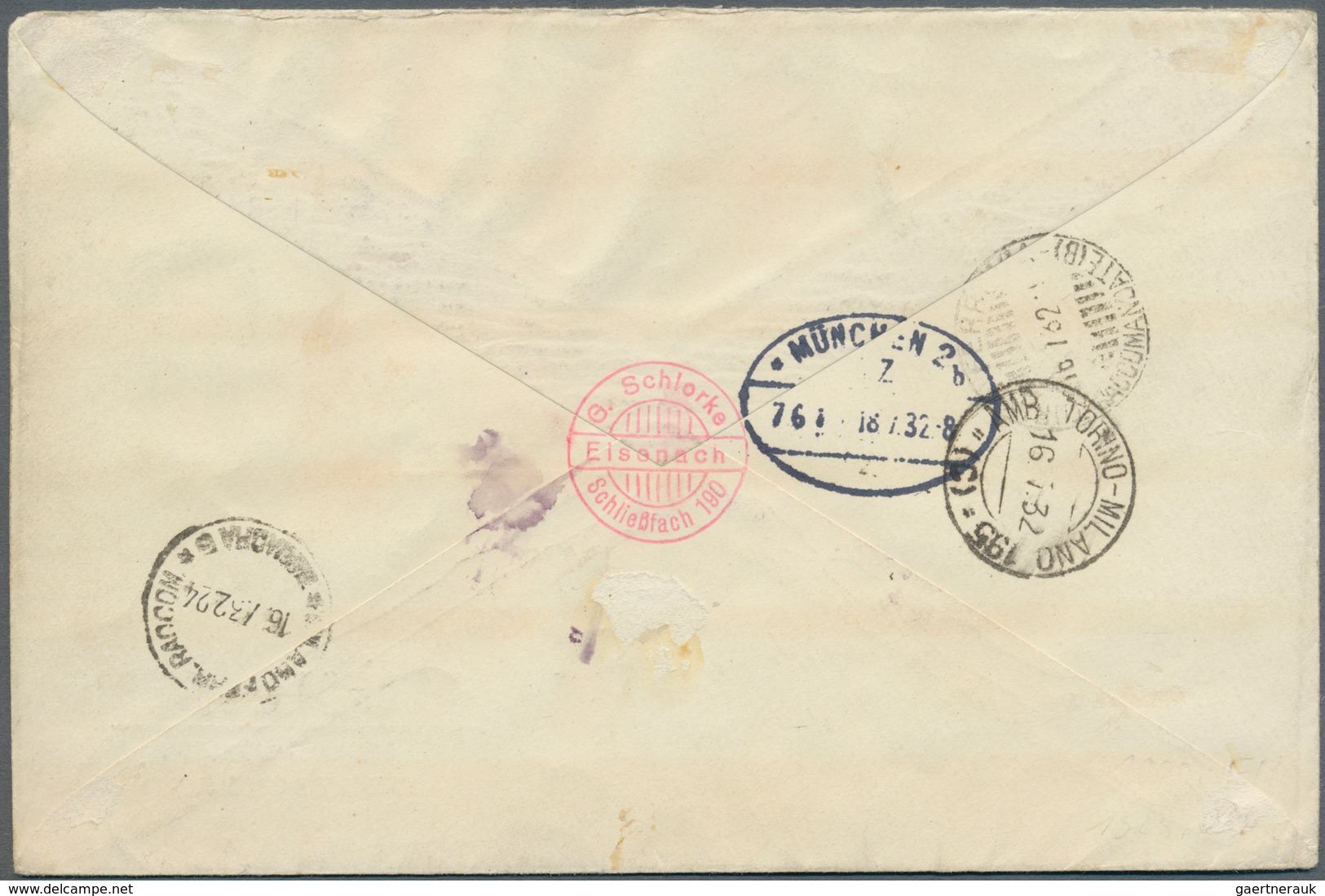 00967 Italien: 1932, Dante, Airmails 50c. To 10l., With Additional Franking On Registered Airmail Cover Fr - Marcophilie