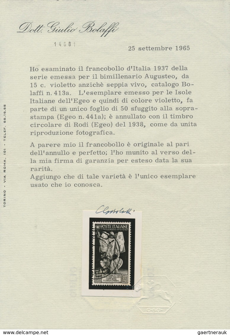 00968 Italien: 1938, 15 C. "Augusto Violetto" Anstatt Sepia, Der Legendäre FARBFEHLDRUCK, Das Einzig Bekan - Used