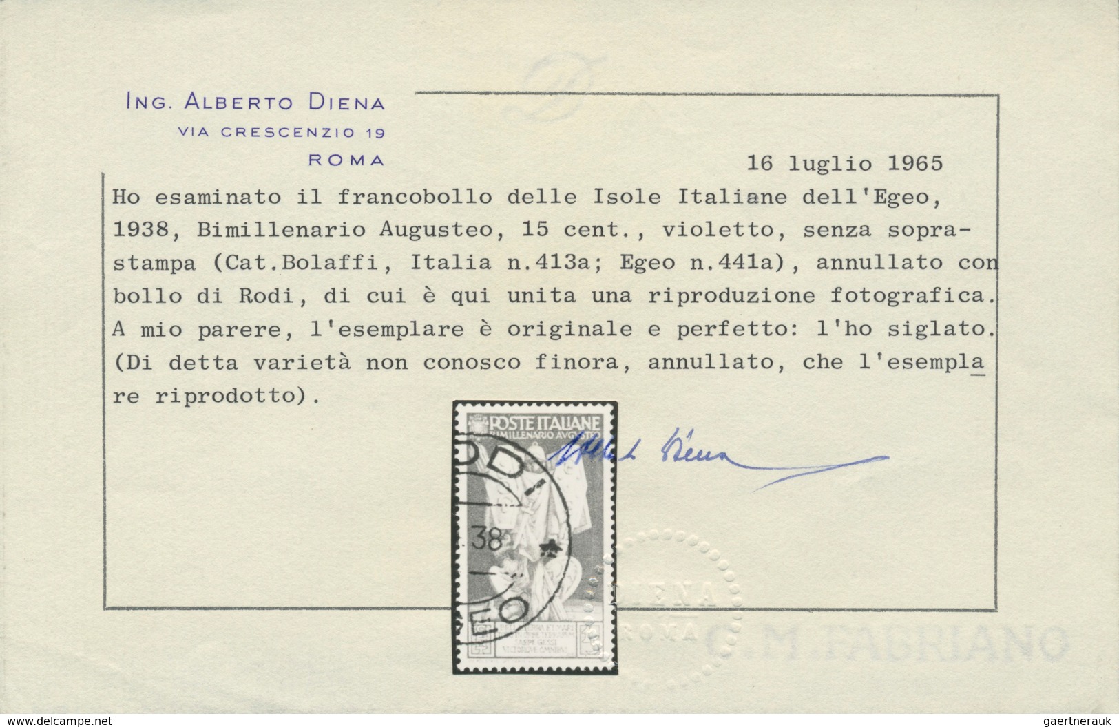 00968 Italien: 1938, 15 C. "Augusto Violetto" Anstatt Sepia, Der Legendäre FARBFEHLDRUCK, Das Einzig Bekan - Usados