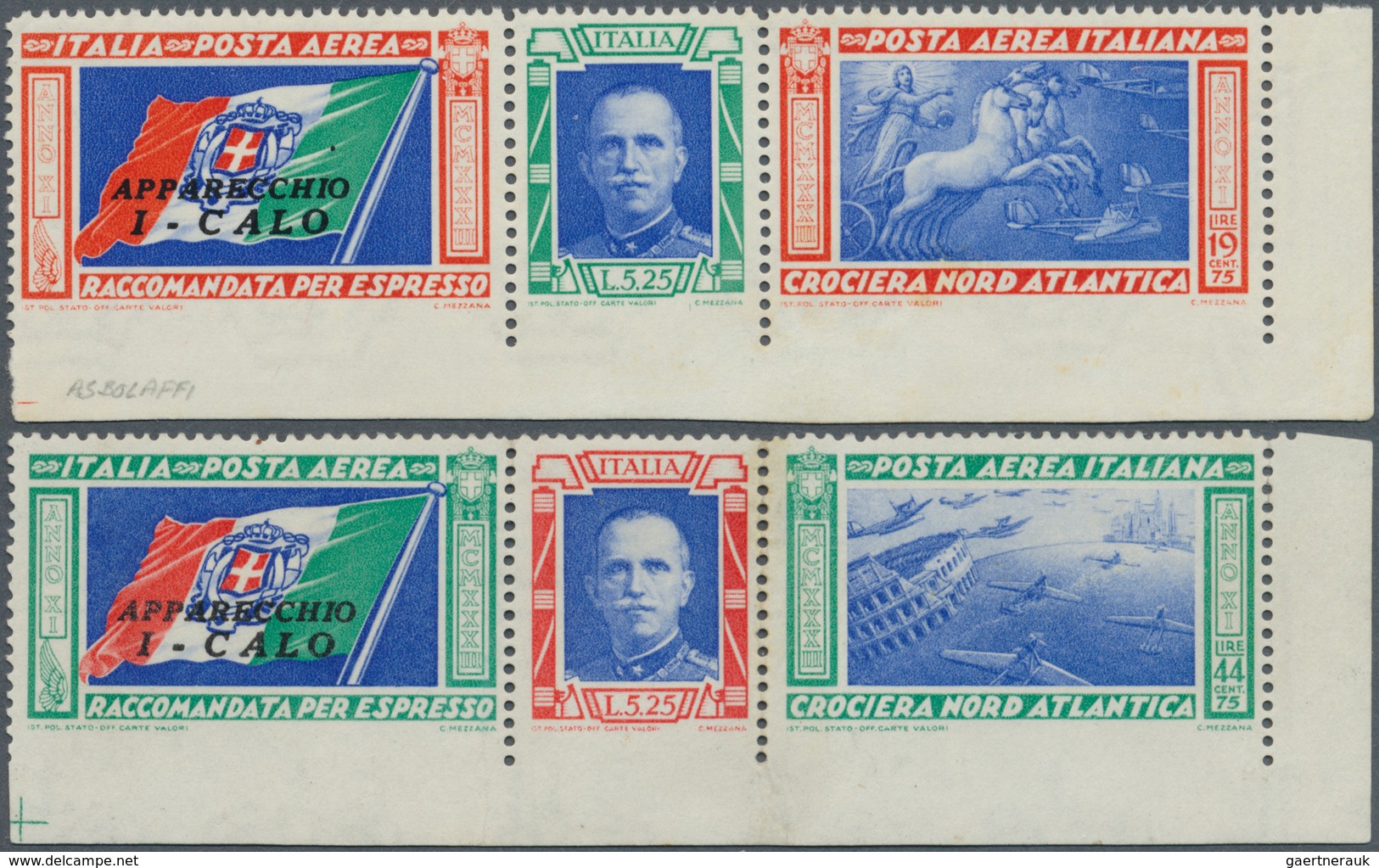 00969 Italien: 1933: Balbo Squadron Flight, The Two Values With Pilot Names "CALO" - IMPERFORATED At Botto - Poststempel