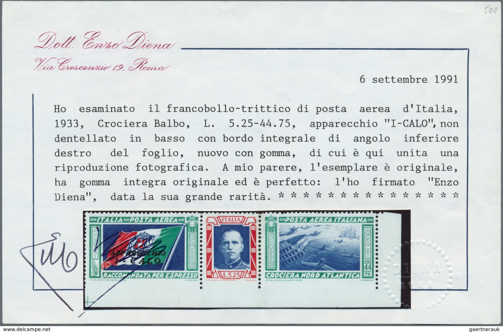 00969 Italien: 1933: Balbo Squadron Flight, The Two Values With Pilot Names "CALO" - IMPERFORATED At Botto - Storia Postale