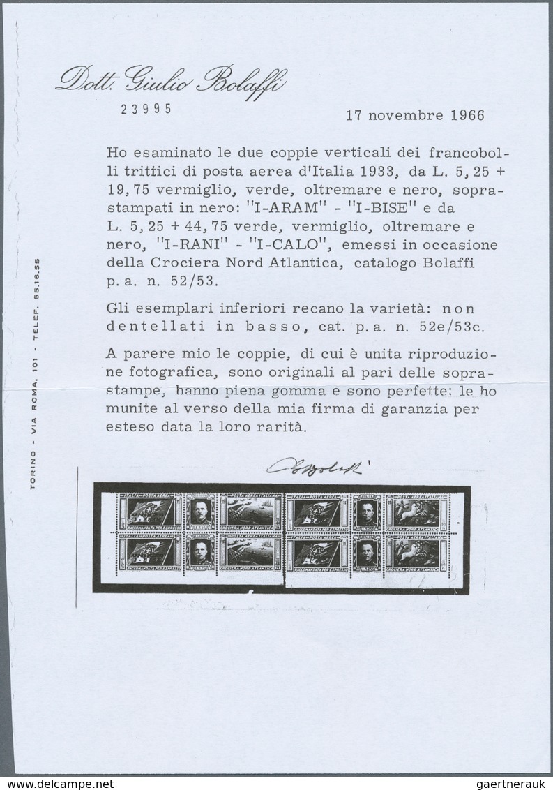 00969 Italien: 1933: Balbo Squadron Flight, The Two Values With Pilot Names "CALO" - IMPERFORATED At Botto - Marcophilie