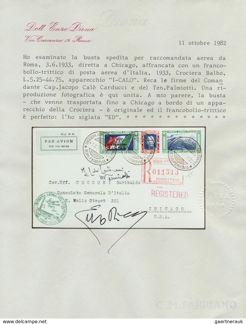 00974 Italien: 1933, Mass Flight Triptych 5.25 + 44.75 L. "I-CALO" On Well Preserved Registered Letter ROM - Poststempel