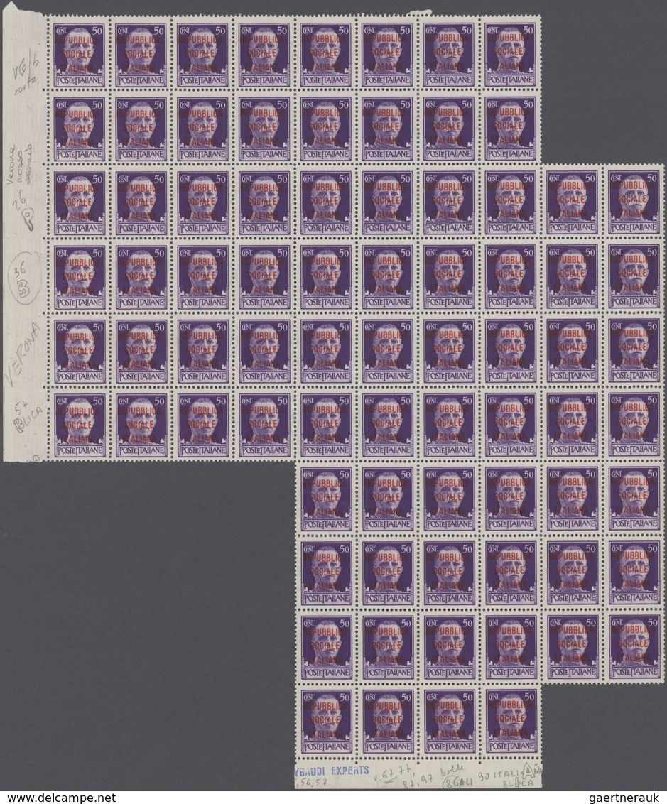 00977 Italien: 1944, Rep. Sociale, 50 Cents Violet With Overprint "R.S.I" In Red ORANGE Of The Printing In - Marcofilie
