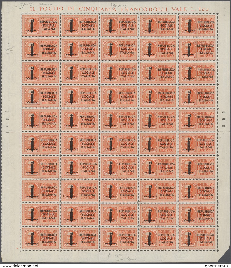 00981 Italien: 1944, Express Lire 2.50 With Overprint R.S.I, Printing Of Genoa. Sheet Complete With 50 Sta - Storia Postale