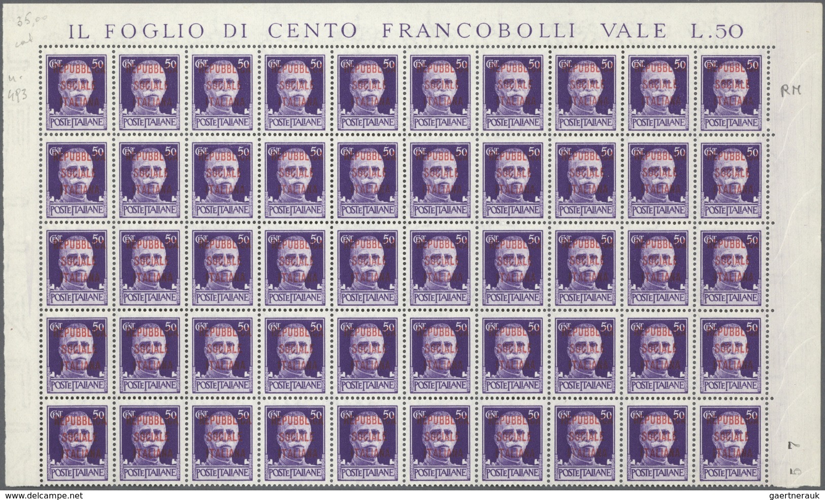 00982 Italien: 1944, SOCIAL REPUBLIC And NATIONAL GUARD OVERPRINTS, Very Comprehensive Lot With Multiples - Marcophilia