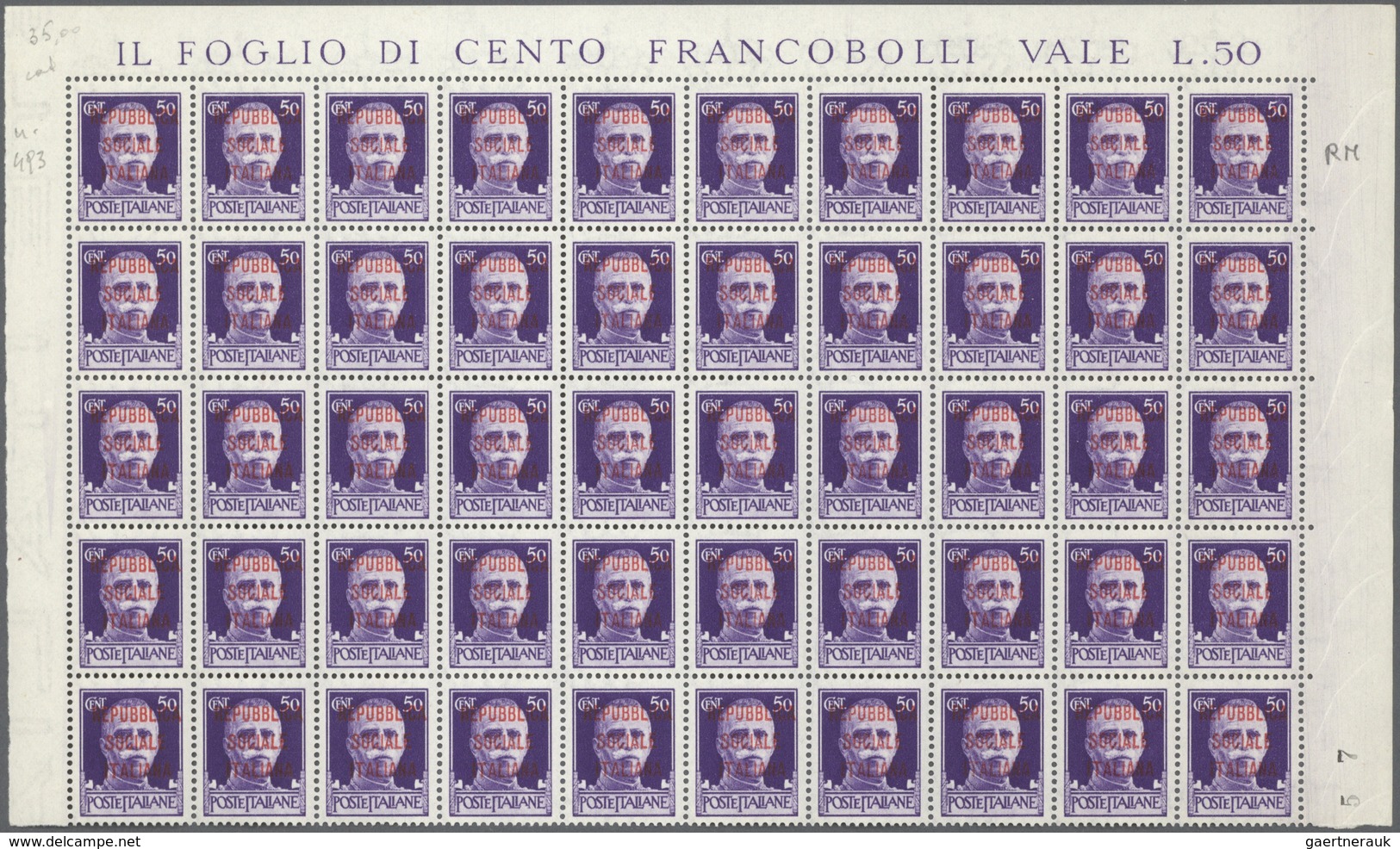 00982 Italien: 1944, SOCIAL REPUBLIC And NATIONAL GUARD OVERPRINTS, Very Comprehensive Lot With Multiples - Marcofilie