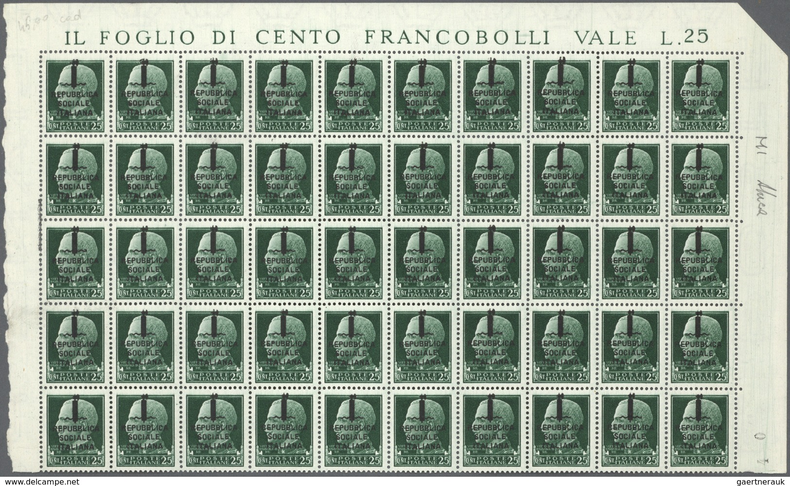 00982 Italien: 1944, SOCIAL REPUBLIC And NATIONAL GUARD OVERPRINTS, Very Comprehensive Lot With Multiples - Poststempel