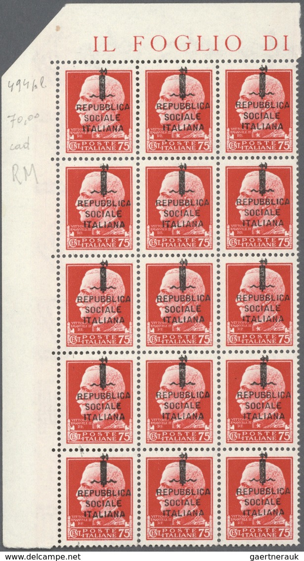00982 Italien: 1944, SOCIAL REPUBLIC And NATIONAL GUARD OVERPRINTS, Very Comprehensive Lot With Multiples - Marcophilie