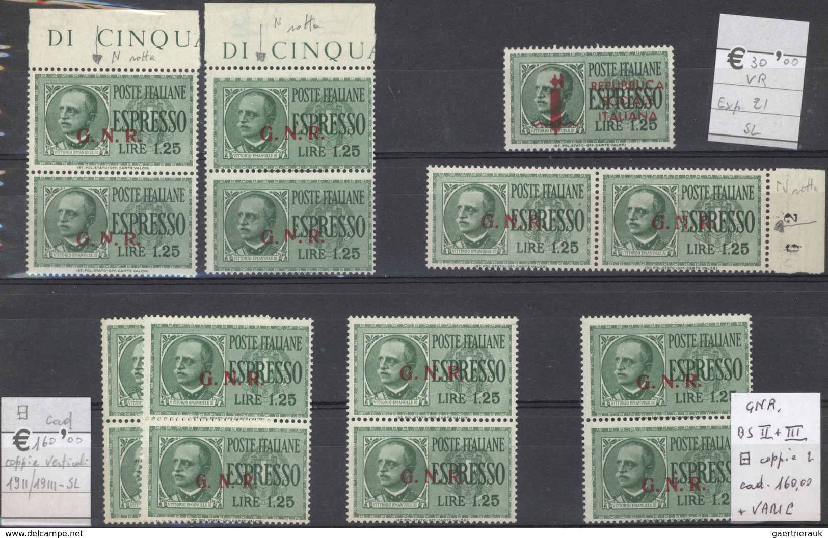 00982 Italien: 1944, SOCIAL REPUBLIC and NATIONAL GUARD OVERPRINTS, very comprehensive lot with multiples