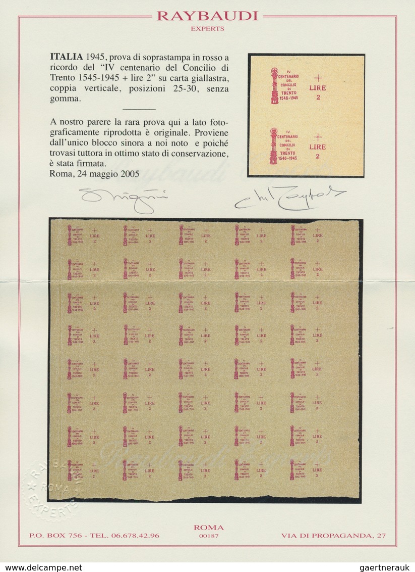 00983 Italien: 1945, Proof Of The Overprint From Unissued "IV Centenario Del Concilio Di Trento 1545-1945 - Marcofilie