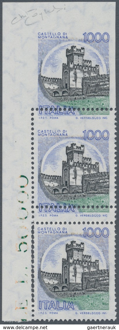 00989 Italien: 1980, 1000 Lira Polychrome, "Castello Di Montagnana", COLOR ERROR "Celestial Castle", Verti - Poststempel