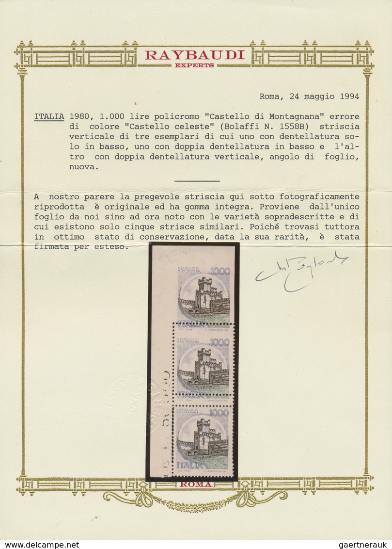 00989 Italien: 1980, 1000 Lira Polychrome, "Castello Di Montagnana", COLOR ERROR "Celestial Castle", Verti - Storia Postale