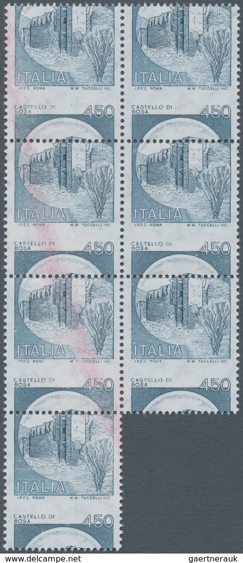 00992 Italien: 1980, 450 L "castello Ardesia" Definitive Issue, Block Of 7 Stamps, Each With Strong Vertic - Marcofilie