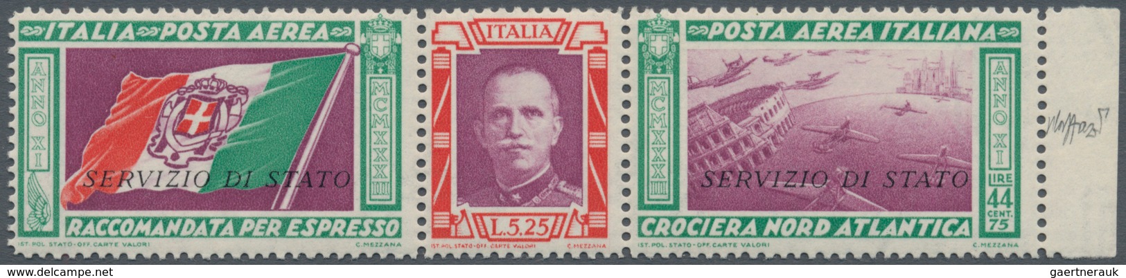 00997 Italien - Dienstmarken: 1933, 5.25l.+44.75l. "Servicio Di Stato", Right Marginal Se-tenant Strip, Fr - Officials