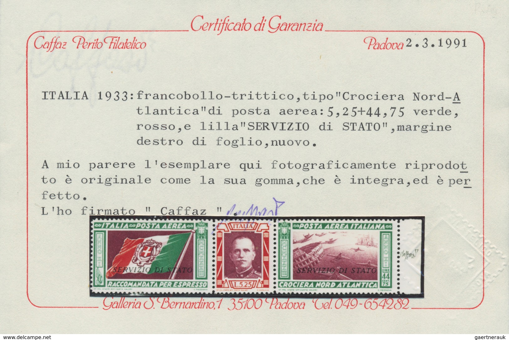 00997 Italien - Dienstmarken: 1933, 5.25l.+44.75l. "Servicio Di Stato", Right Marginal Se-tenant Strip, Fr - Dienstmarken