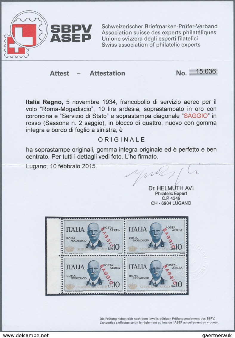 01000 Italien - Dienstmarken: 1934; Official Stamp For The Flight Rome-Magadiscio In Block Of Four With Ov - Service
