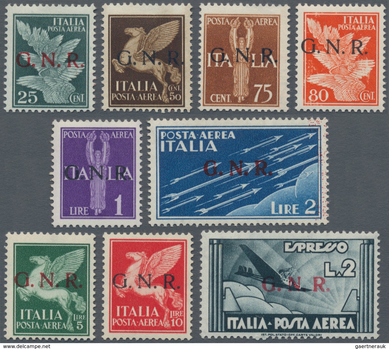 01002 Italien - Militärpostmarken: Nationalgarde: 1944, Airmails Verona Printing, 25c. To 10l. And Express - Autres & Non Classés