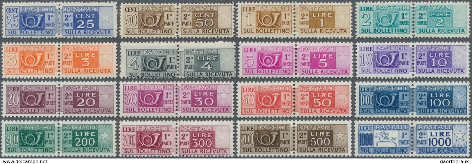 01003 Italien - Paketmarken: 1946/1954, "Post Horn/Cavallino/Cypher" Wm. "Winged Wheel", 25c. To 1000l. Co - Pacchi Postali