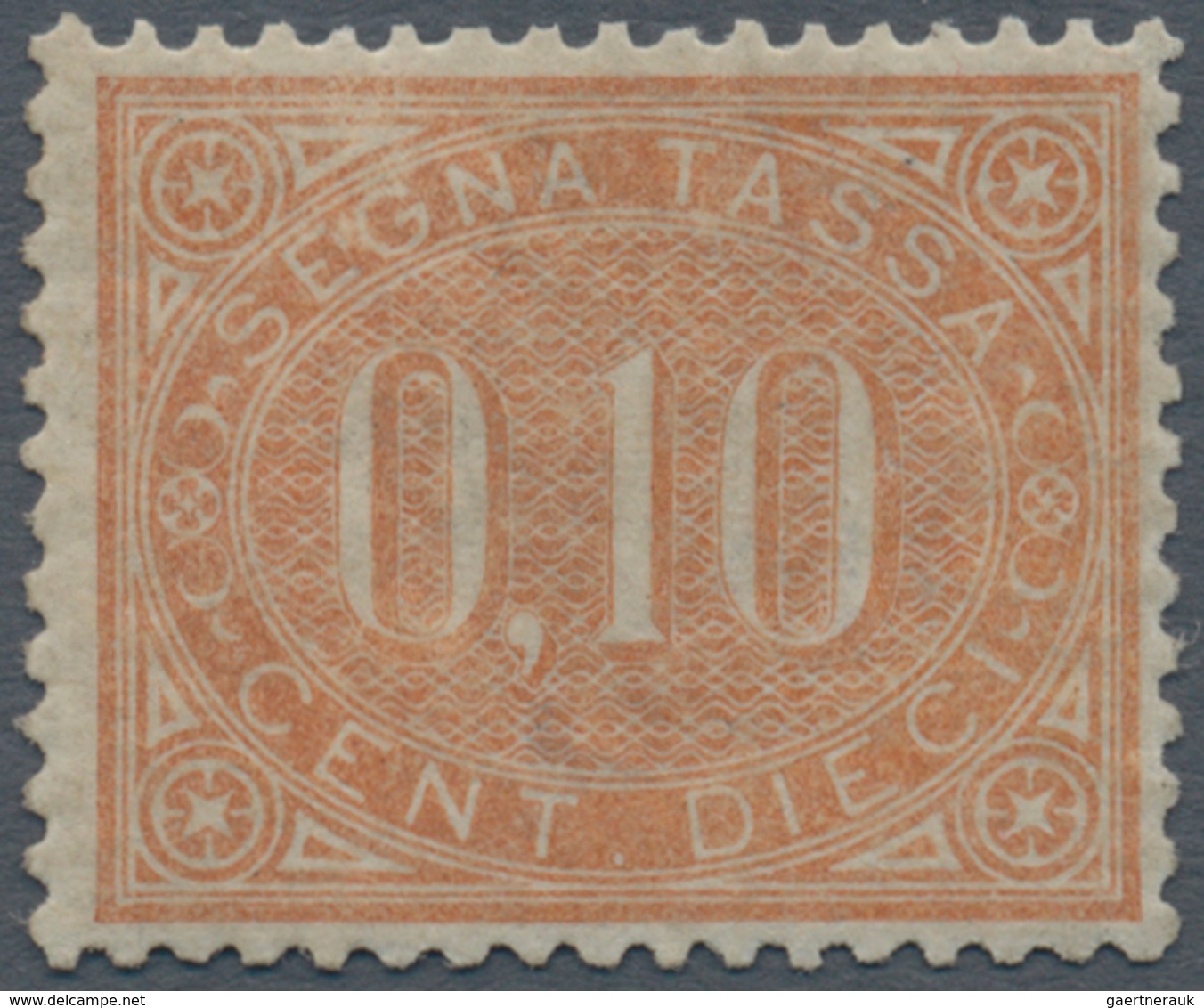 01004 Italien - Portomarken: 1869, 10 Cents Brown Orange, MNH, Slightly Repaired, Excellent Centering. Sig - Taxe