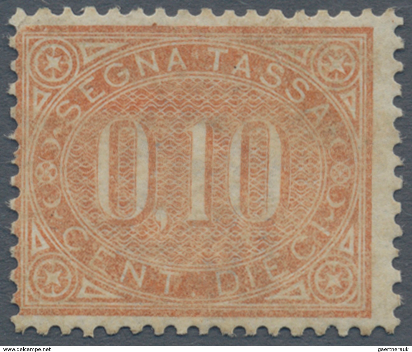 01005 Italien - Portomarken: 1869, 10 Cents Brown Orange, Mint With Gum; Certified By Guglielmo Oliva (196 - Postage Due