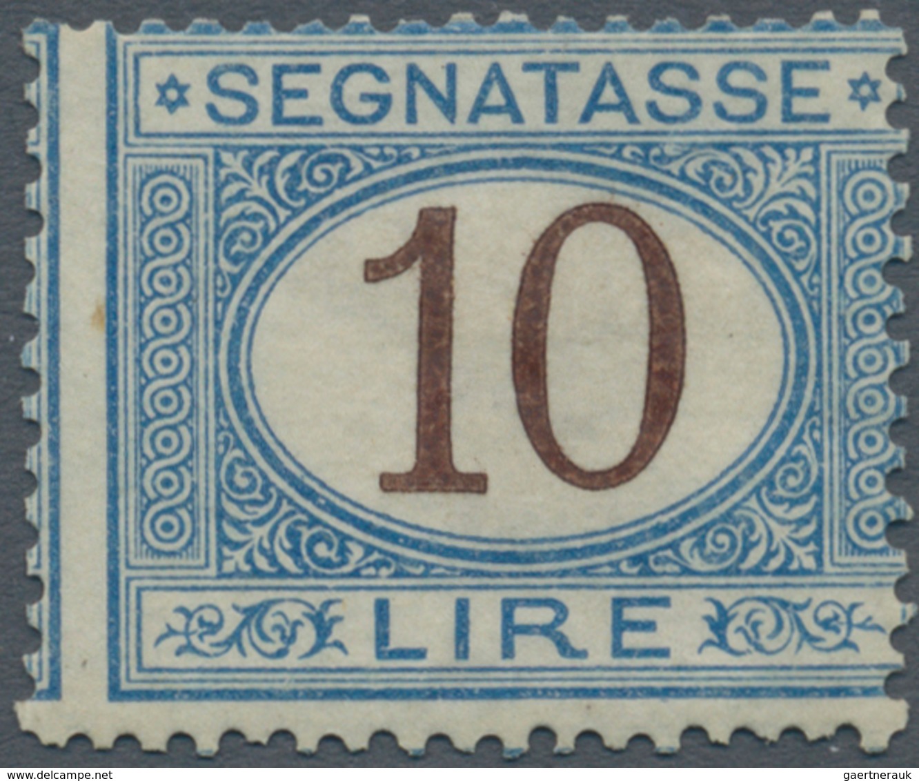 01007 Italien - Portomarken: 1874: 10 Lire Postage Due, Blue And Brown, MNH, Signed And Certificate Silvan - Segnatasse