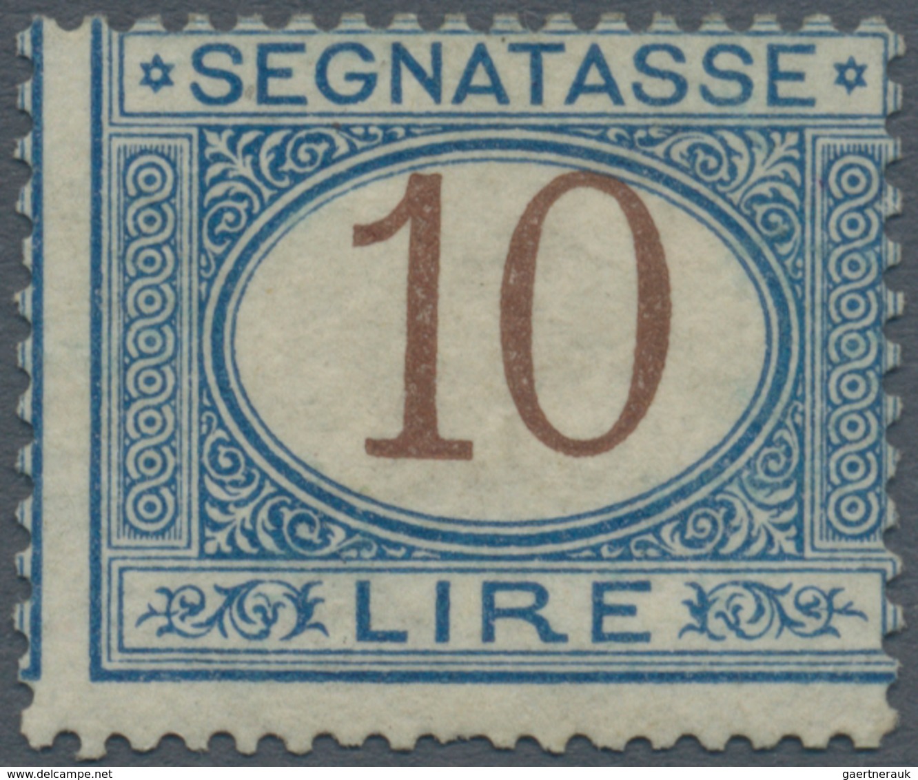 01008 Italien - Portomarken: 1874, 10 Lire Blue And Brown, Mint With Gum, Fine Condition. Certificate Rayb - Strafport