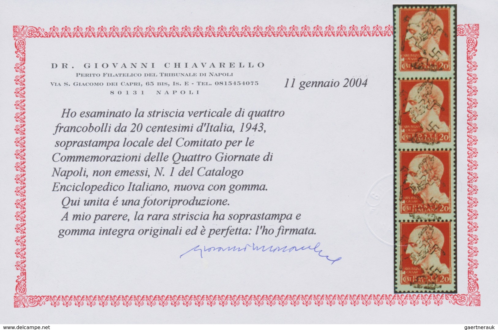 01031 Italien - Alliierte Militärregierung - Neapel: 1943, Quattro Giornate Di Napoli: 20 C Carmine, With - Occup. Anglo-americana: Napoli